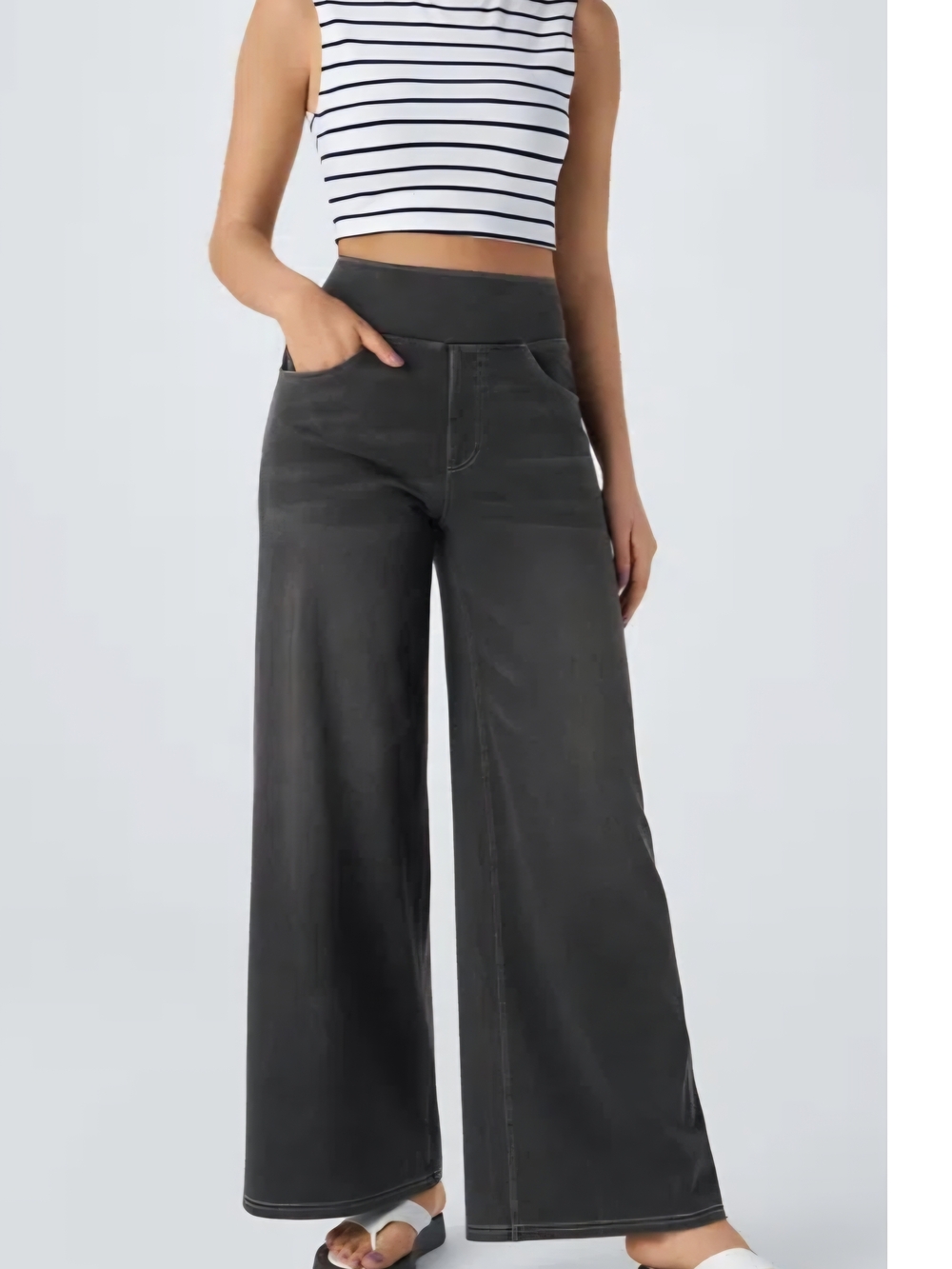 Halara Flex High Waisted Pockets Baggy Wide Leg Washed Casual Womens Med. Petite - Picture 5 of 7